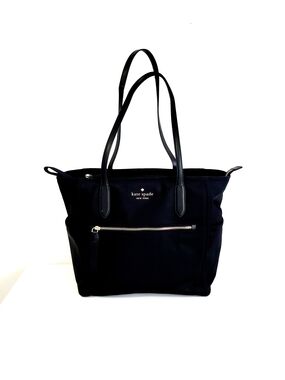 kate spade black nylon laptop tote with front zip pocket